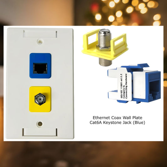 RJ-EC-01 Ethernet coax Wall Plate, Cat6A Blue Keystone Jack - R.J. Enterprises