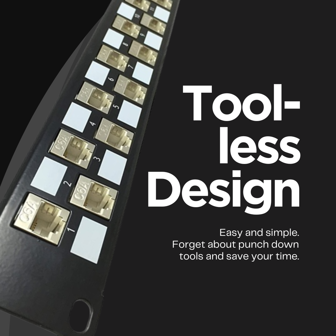 SDPP-24-C6AS, no punch down required for this tool-less patch panel